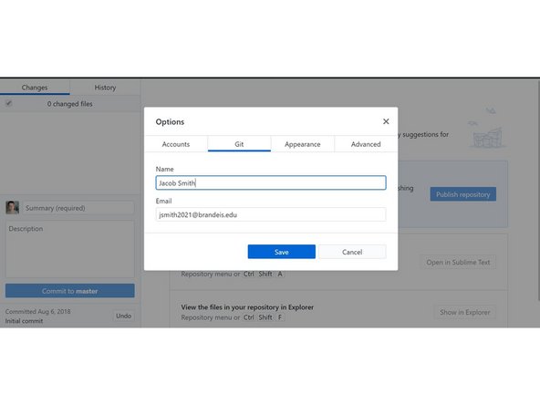 In the Accounts Tab, enter your github account information