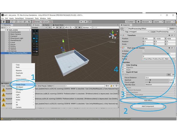 If you want to add other post processing effects  to the camera, add a new empty GameObject, add a new Post Processing Volume  to it,  and  add any effect you would want. Also, select the  Post Processing layer you created earlier for this GameObject on the top right.