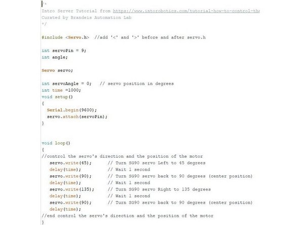 Use this link to get some source code for the part and start learning how to servo functions.