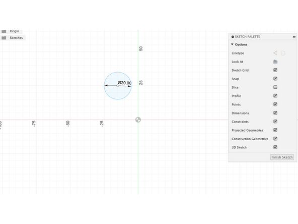 After finishing the design of the clamp, make another sketch of a 20mm circle.