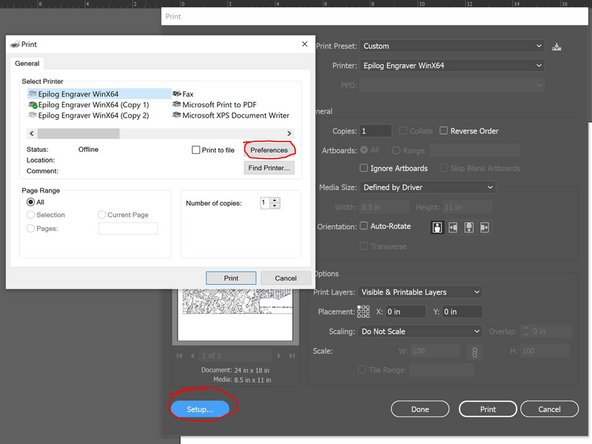 You're ready to cut! First, find 'Printers and Scanners' in the Windows settings. After you have switched on the compressor and the vent, switch on the laser cutter and plug it into the laptop.