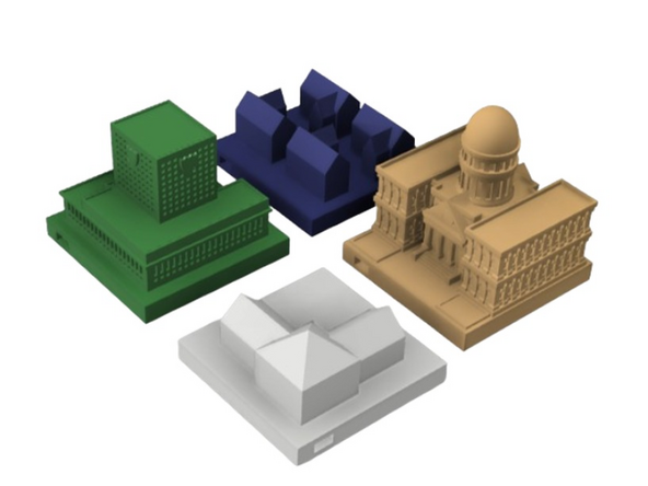 This varies based on the quantity and type of tile piece you have. 4-way intersections have a square peg for the stoplights. Straight roads have a circular peg for lamps.