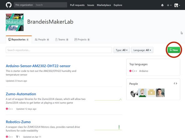 For this example, we will be adding a new repository to the Brandeis MakerLab GitHub