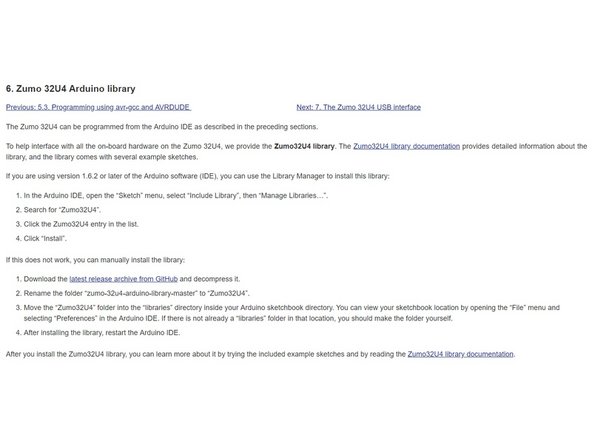 Go to https://www.pololu.com/docs/0J63/6 and follow the guide there to install pololus' library, which  our code needs to actually get the robot's sensor values and tell it to move