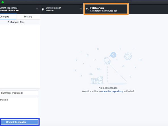 This is what the github desktop window looks like once you have imported a project. Any changes you make to the libraries folder will now be shown on the left, and you can commit them with the blue commit to master button