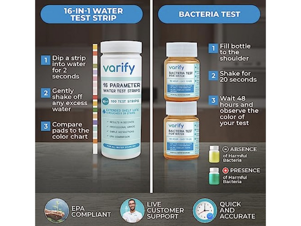 2. Bacteria Test Kit: Let the bacteria test kit dissolve in the filtered water for 48 hours. This kit will inform us if the water is contaminated with dangerous bacterias. Green - Safe, Yellow - Dangerous