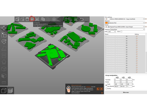Ungroup your buildings by clicking on any building, then pressing the Split to Objects button, as circled in red.
