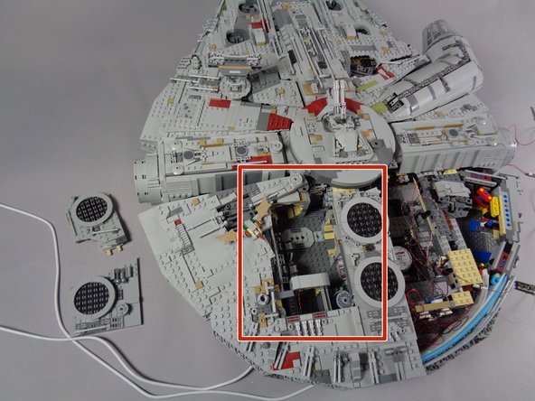 As shown by the red rectangle , remove the left rear panels from your Falcon, so the interior area is visible.