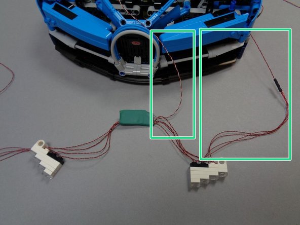As shown in the first photo (green rectangles), your headlight assembly should have two wires coming out one end of the green circuit board assembly.