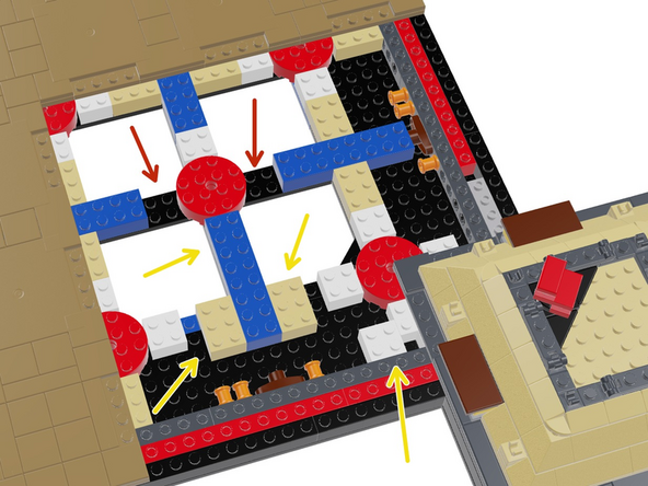 To make room for driver boards and wires in the Section 4 base, you need to re-arrange some bricks in the base as shown in the first illustration for this step.