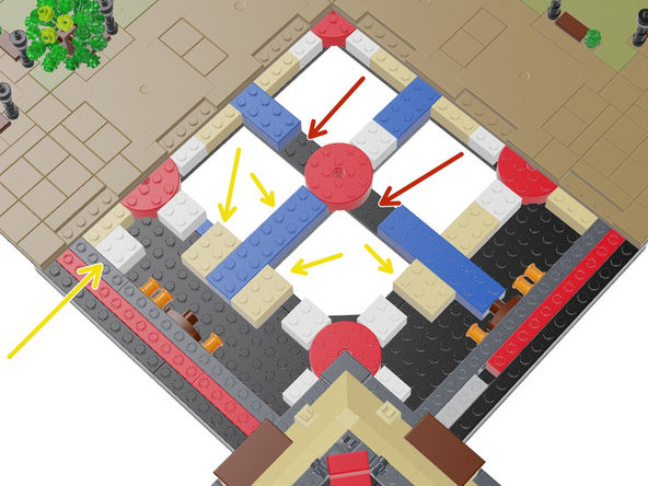 To make room for driver boards and wires in the Section 2 base, you need to re-arrange some bricks in the base as shown in the first illustration for this step.