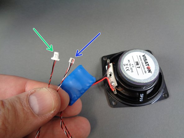 Your kit includes two different sound modules, each connected to a large speaker in a white box: