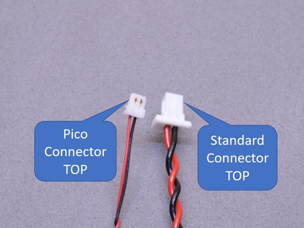 When connecting plugs, it is important to be able to tell the top of the plug from the bottom.  The first photo in this step shows the top of two different types of plugs, and the second photo shows the bottoms.