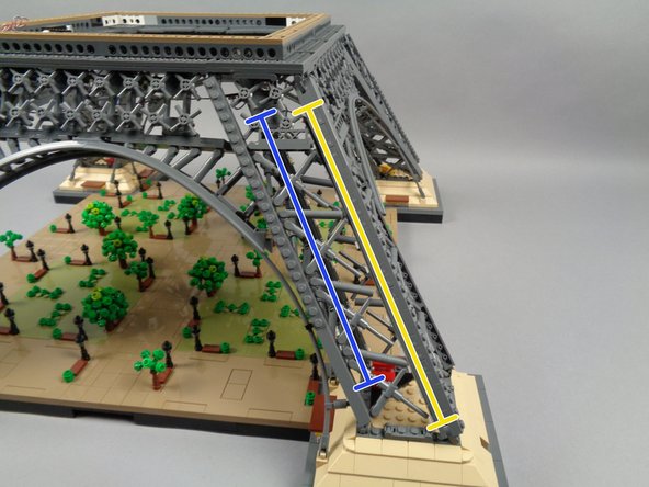 The blue and yellow lines in the second photo show both strips attached to the insides of the pillar supports.