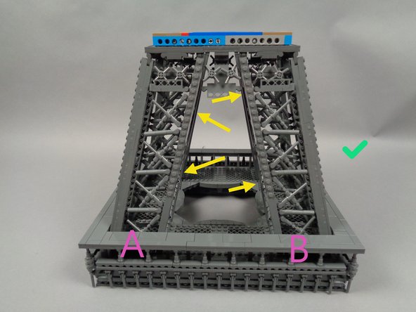 The two photos for this step show how you should position your Tower's middle section when working to install the light strips.