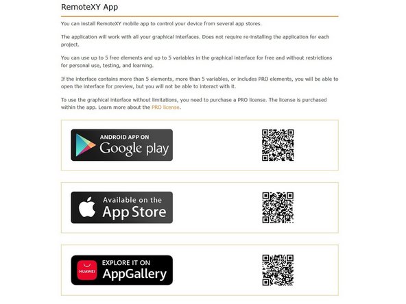 Your Brickstuff kit uses a 3rd-party app called RemoteXY to control functions and settings.