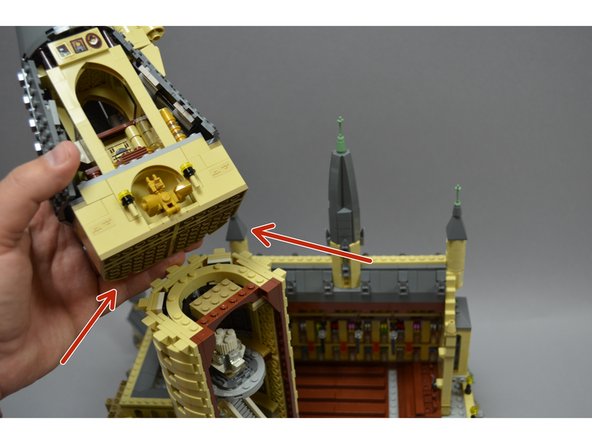 Before starting to install the lights, separate your Hogwarts castle into its two halves.  You will install lights into the &quot;Great Hall&quot; half of the castle first.