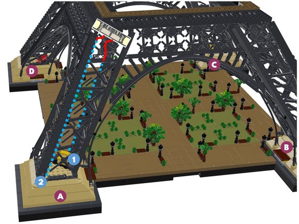 The illustration in this step shows the arrangement for the two light strips in the first pillar ("A") of the tower.  (you can click on the image to enlarge it if needed)