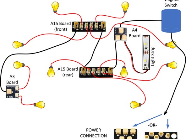 Next you will disconnect the landing lights main power from its old power connection.