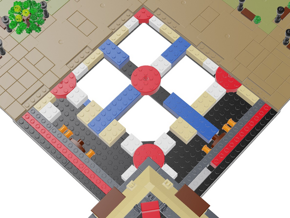 The two red arrows point to where two white 2x2 bricks should be removed. In a later step, you will re-attach these bricks to the bottom of the Section 2 plate you removed earlier.