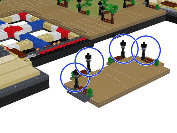 Moving back to Panel 3F, use the same steps you've used before to mount Microflex LED lights into the four lamp posts on this panel (shown by the four blue circles in the first illustration).