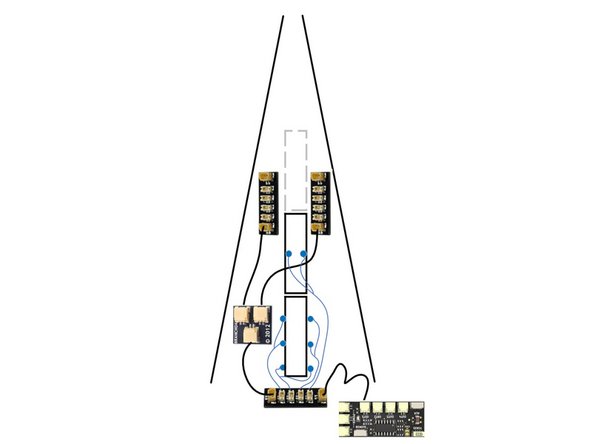 As shown in the illustration for this step, you will use the remaining parts in Bag 3 to mount the remaining eight blue lights.  Six will be mounted in the rear center section and two will be mounted in the center top (removable) section.