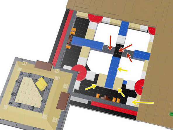 To make room for driver boards and wires in the Section 1 base, you need to re-arrange some bricks in the base as shown in the first illustration for this step.