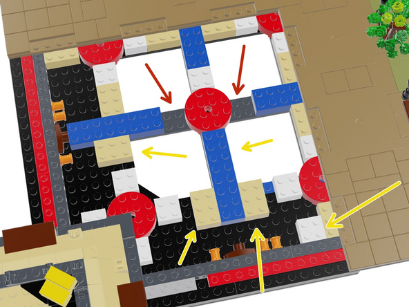 To make room for driver boards and wires in the Section 3 base, you need to re-arrange some bricks in the base as shown in the first illustration for this step.