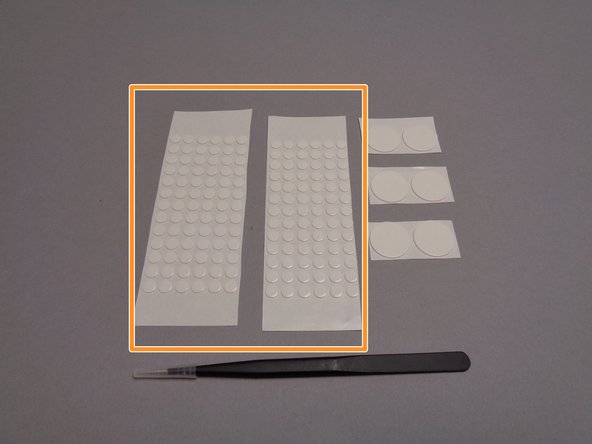 Your Brickstuff kit includes a clear plastic bag with sticky dots and tweezers inside, as shown in the photos for this step.