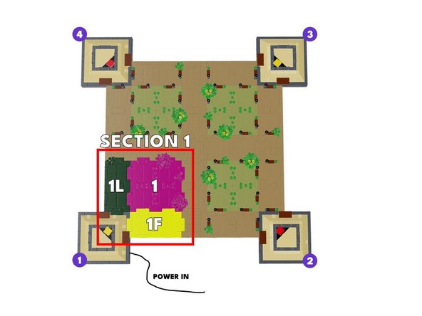 As shown in the first illustration for this step, you will begin your lamp post installation with Section 1 (this is the same section as where your USB-C power connects).