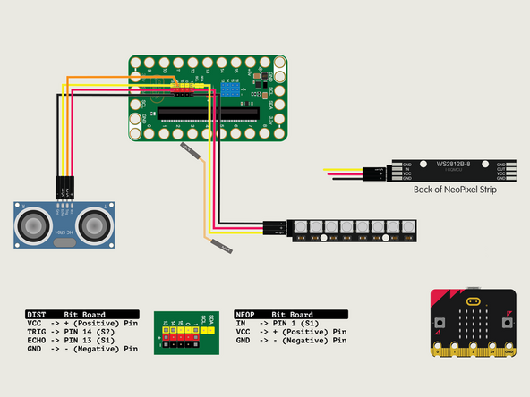 We'll connect the Distance Sensor with a Crazy Circuits Ribbon Cable using all four wires.