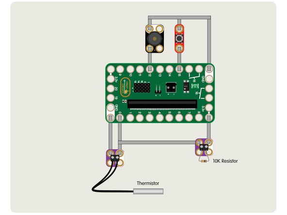 Our thermistor came with a small female connector at the end. We could have cut it off and stripped the wires to insert into the screw terminal, but we found some male jumper wires and used those instead.