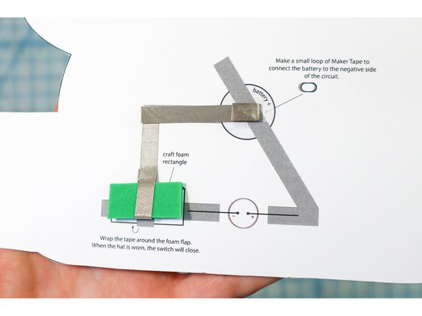 Position the rectangle over the template, and continue to lay the Maker Tape over the line, looping the end under the battery circle.