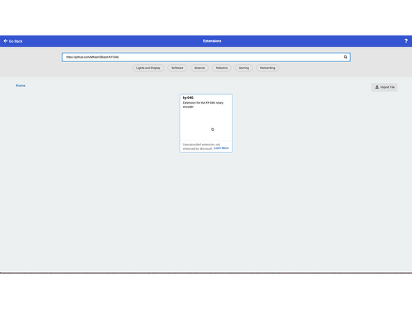 But instead of searching for an extension by name, paste in the following URL:  https://github.com/MKleinSB/pxt-KY-040