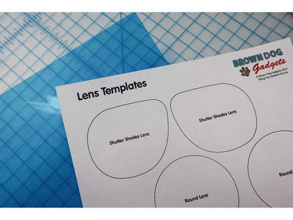 As an optional step, use the lens templates to add lenses to your glasses. This shape requires the template marked &quot;square lens&quot;.