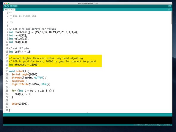 The ground wire helps make a more positive connection, but that also means we should raise the pinLevel in the code.