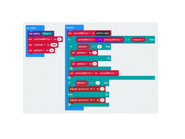 We're going to load the following code for our Blink Without Pause program: https://makecode.microbit.org/_7eXAWECXx...