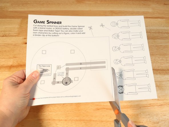 Cut  out all the parts on the first page and the small hole in the middle of the spinner template.