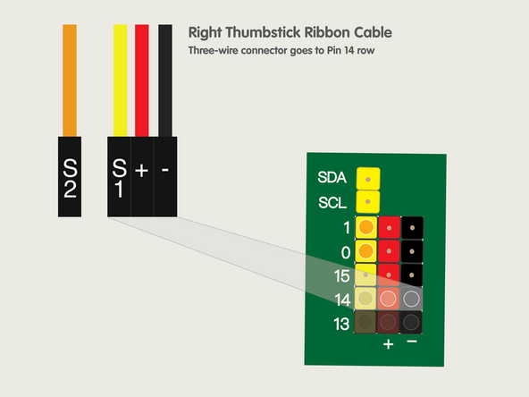 Next we'll connecting the Right Thumbstick, with the 3-Wire Connector plugging into Pin 14 this time.