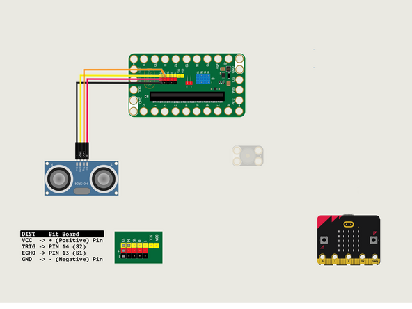 We'll connect the Distance Sensor with a Crazy Circuits Ribbon Cable using all four wires.