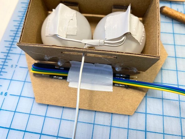 We added the LED strip to the mouth with a piece of duct tape.