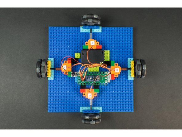Once you know the position of each wheel assembly you can mount the servos to the LEGO Baseplate.