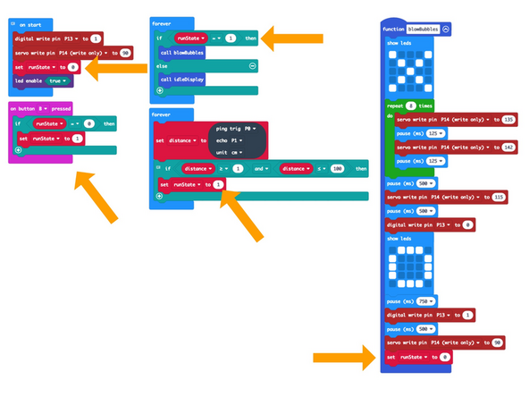 We're going to load the following code for our Distance Bubble Machine program: https://makecode.microbit.org/_Ap22Hxbam...