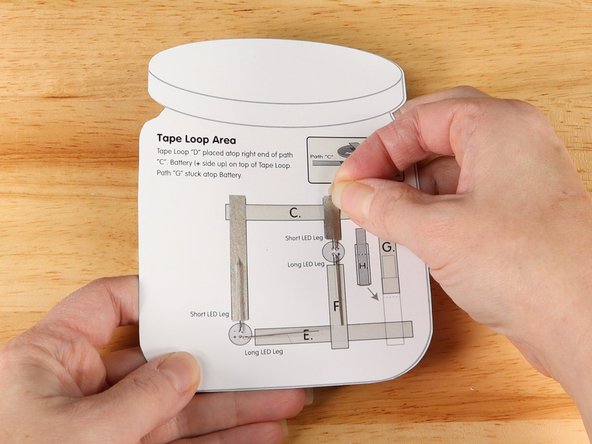 Add Maker Tape to tape path B.  over the top of the LED leg.