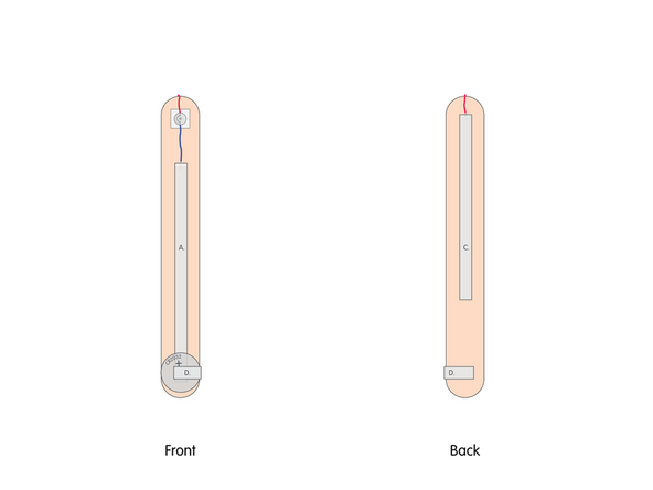 Add Tape Path D. wrapping it around from the top of the Battery on the front, to the back of the craft stick.
