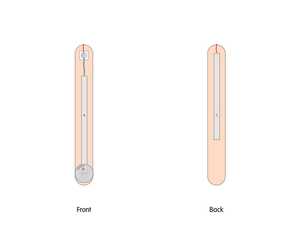Add Tape Path C. pressing it down atop the red wire, and then run it about 2/3rds down the length of the craft stick.