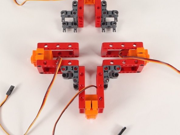 When connecting the servos, make sure all servos are aligned the same way - wires all to the right of the servo and shafts toward the bottom.