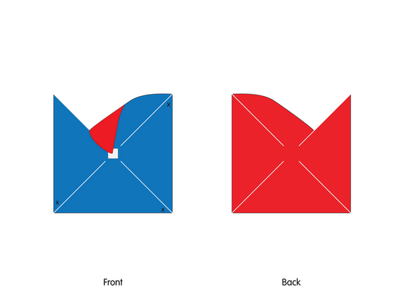 Fold down one of the spokes (marked with an x) and stick it to the double sided tape.