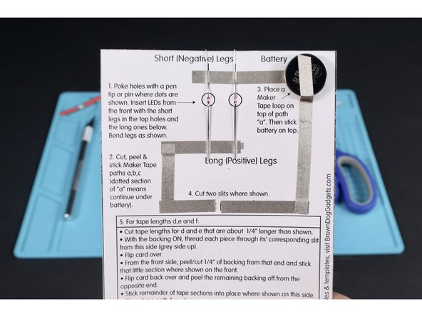 Measure, cut and stick path &quot;f&quot; in place so that the upper section is atop  the battery. Your finished circuit should look like the last photo.