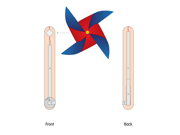 Add another square of double sided tape onto the shaft of the motor, and then stick the pinwheel to it.